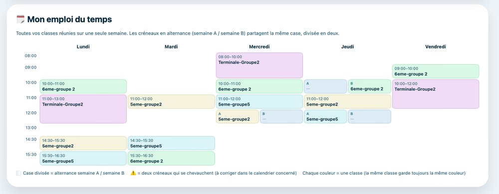 Emploi du temps consolidé de toutes les classes