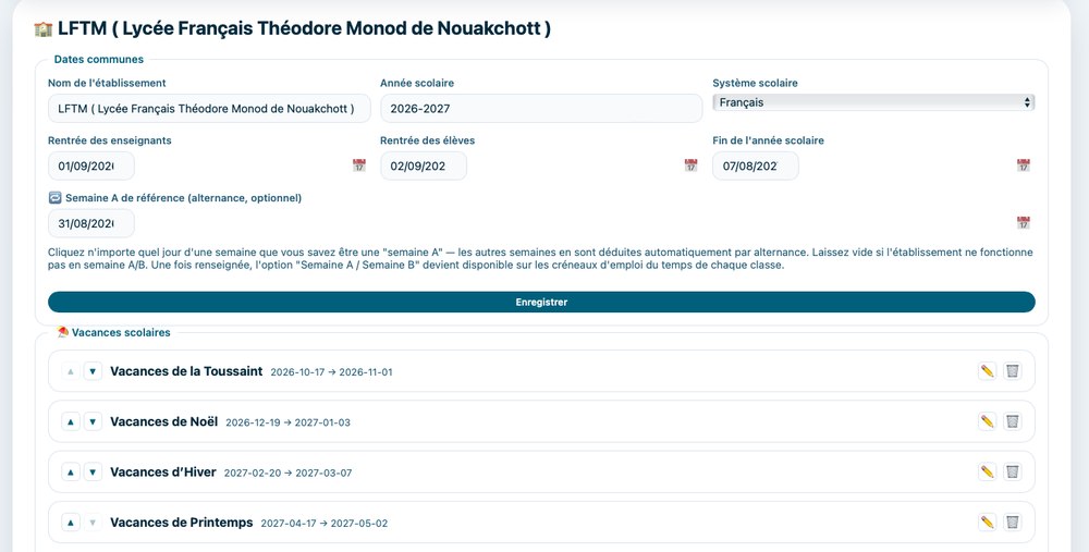 Paramètres partagés de l'établissement